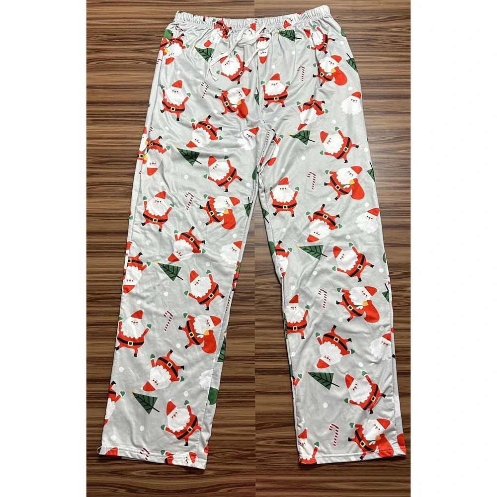Pajamas Mens Set 3PC Santa Claus/Trees & Merry Christmas Print Sz L Multicolor - Picture 11 of 16